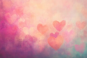 Abstract Hearts Background: Pink Orange Purple Pastel Watercolor Texture
