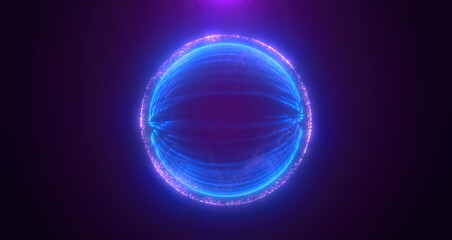 A glowing blue energy sphere made of interconnected light lines, floating in a dark background, evoking futuristic technology and digital concepts
