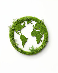 Green Earth made of grass for environment concepts, in studio, on white background
