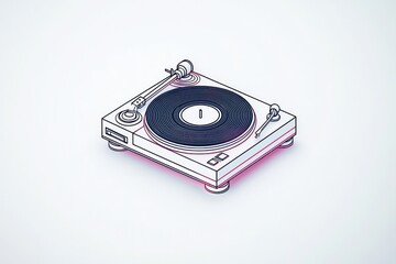 Fototapeta premium 3D DJ turntable icon, modern minimalist design representing record spinning on white.