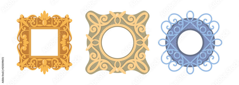 Poster vintage picture frames set. vector isolated set of flat retro borders for photography. square and ro