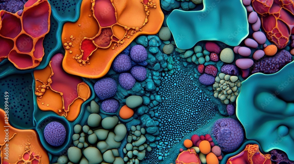 Poster abstract colorful patterns of cells and microorganisms in nature