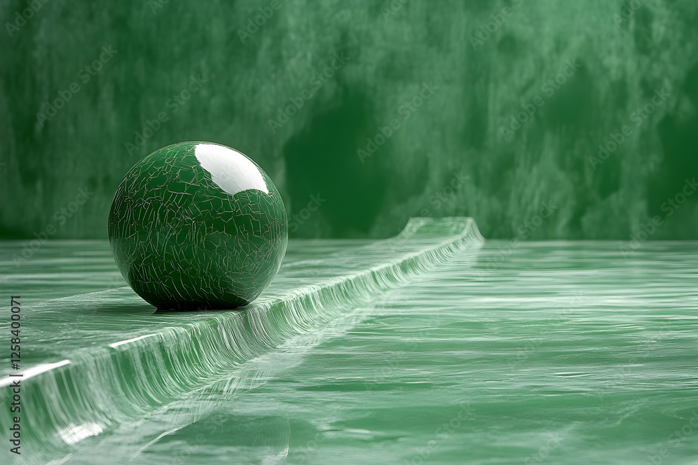 Poster abstract sphere on a green marble ramp. possible use background or product display image