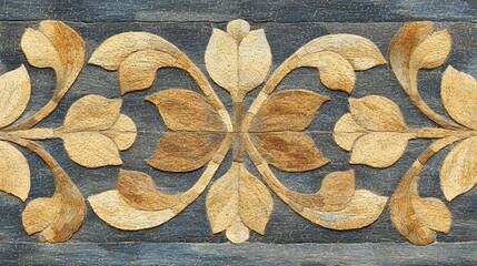 Intricate Floral Wood Carving with Detailed Leaf Design Elements