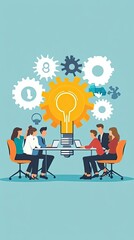 Business Team Meeting With Lightbulb Idea Illustration