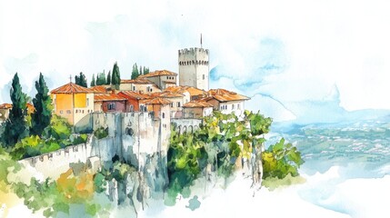 Fototapeta premium Liberation Day San Marino Charming hilltop village with ancient castle and scenic views - ideal for travel and architectural inspiration