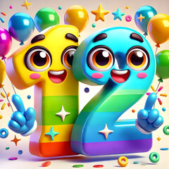 Fototapeta premium Number twelve and one celebrating with balloons and pointing up
