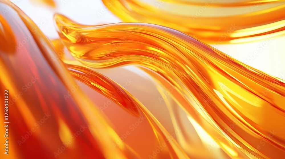 Poster dynamic amber fluid with reflections in wave form and light effect