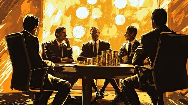 Businessmen In A Pixelated Meeting Room