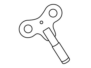 Hand drawn cute outline illustration winding key. Flat vector winder sticker line art doodle. Protection or access icon. Мechanism start tool. Start of project. Control or dependence. Isolated.