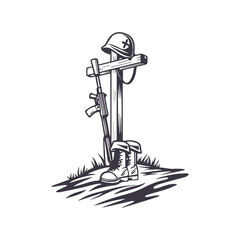 Fallen soldier memorial silhouette. American Independence or Memorial day Vector Clipart Illustration background.