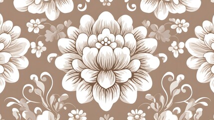 Elegant Floral Pattern in Soft Cream and Brown Tones for Design