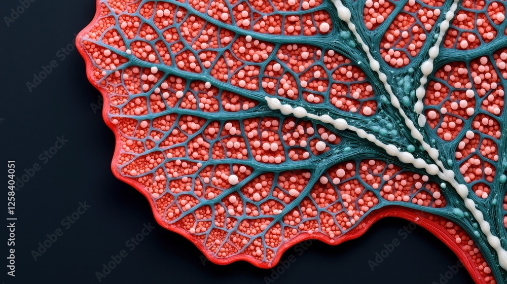 Poster intricate red and blue leaf design with detailed texture and patterns