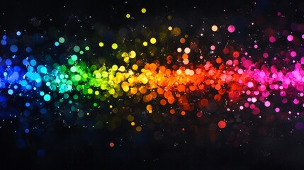 Bright rainbow bokeh lights on a dark background, studio lighting design generative ai