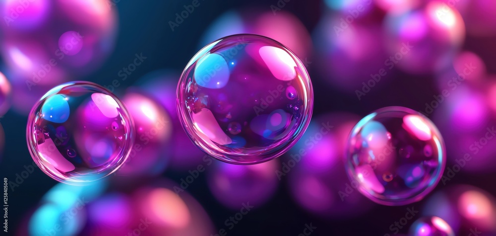 Poster colorful bubbles floating in a digital space, creating a mesmerizing visual effect.