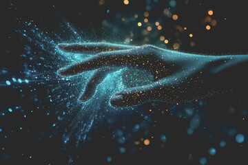 Close-up hand touching digital IoT technology AI chatbot smart device VPN cyber security.