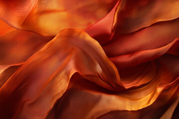 Burnt orange silk fabric with soft folds, adding elegance and sophistication to the abstract texture.