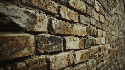 Naklejka premium Brown brick wall with a rustic farmhouse design, slightly uneven bricks, generative ai