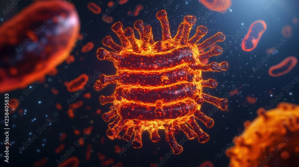 Poster vibrant visualization of virus structure under microscopic view