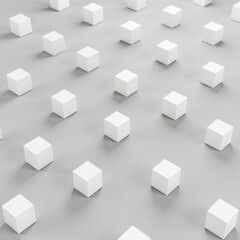 Randomly arranged white cubes on a neutral ground, white, pattern, abstract