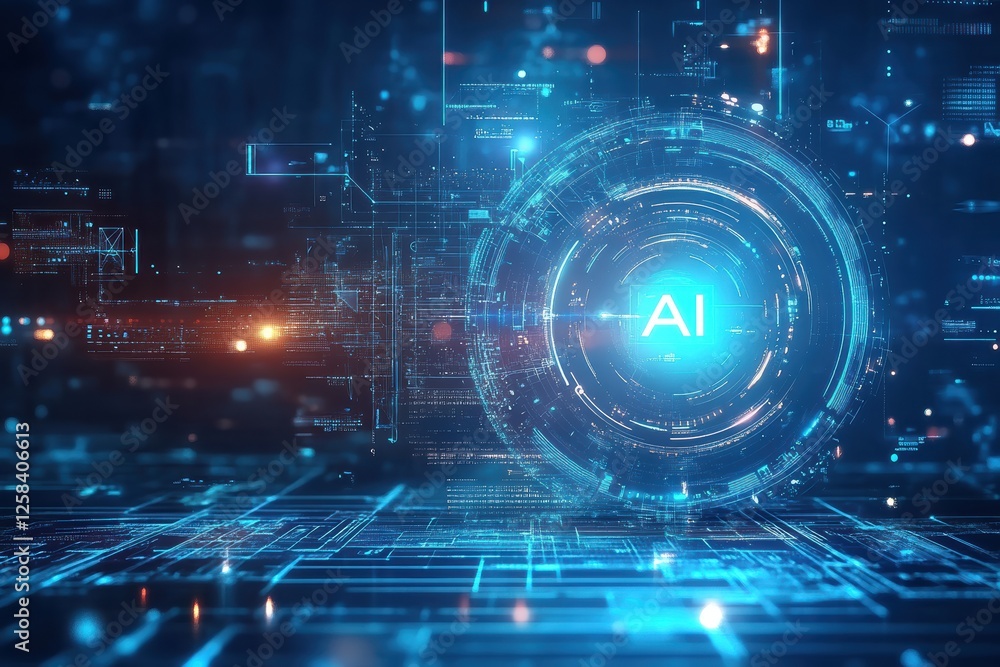 Poster exploring the futuristic concept of artificial intelligence through abstract digital design