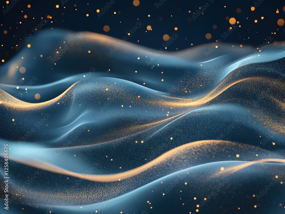 Poster elegant abstract wave in blue and gold with bokeh lights for background design
