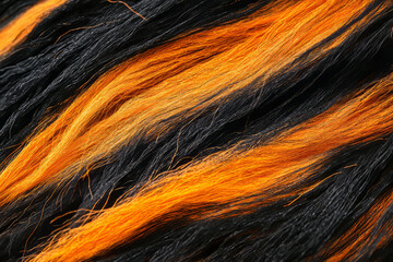 Naklejka premium Macro shot of tiger fur with orange and black stripes, bold and dynamic.