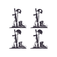 Fallen soldier memorial silhouettes Set. American Independence or Memorial day Vector Clipart Illustration background.