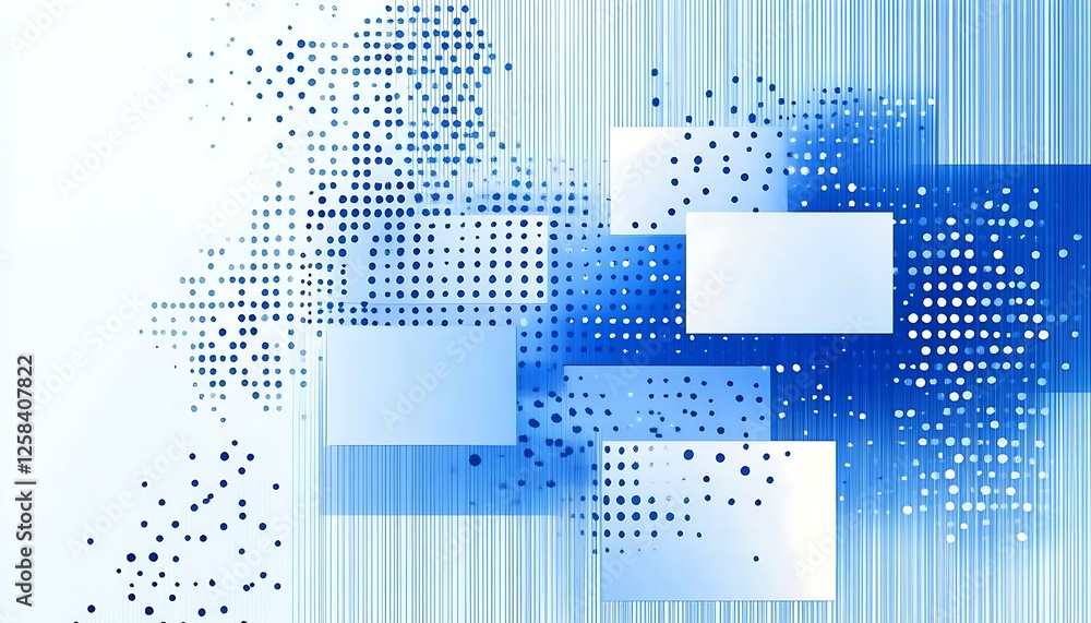 Poster abstract blue and white background with dotted and geometric patterns, suitable for digital content 