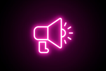 Neon megaphone icon. Glowing neon speaker sign, outline loudspeaker pictogram. Glowing neon line Megaphone icon isolated on black background.