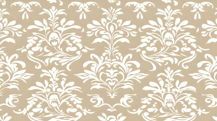 Elegant White Floral Pattern on Soft Beige Background for Design