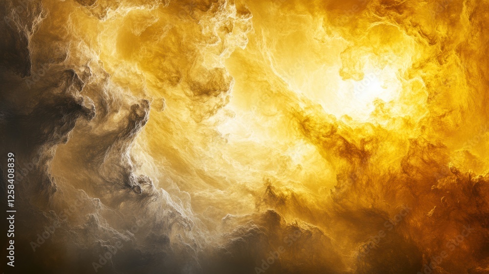 Poster swirling yellow and gray clouds of venus illuminated by glowing sunlight in a dense atmosphere. gene