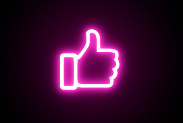 Neon like icon.  Neon thumb up symbol. Glowing neon like sign, outline approving hand pictogram. Social media feedback, positive attitude, best choice. Vector