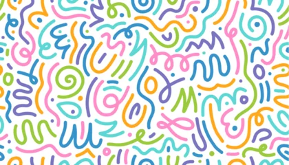 Crédence en verre imprimé Color line squiggle shape seamless pattern. Vector abstract background filled with colorful swirls and loops in pink, blue, green, orange and purple, exudes playfulness, energy, and kids creativity