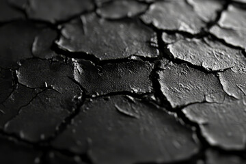 Seamless black concrete with rough surface featuring cracks and imperfections, giving it an industrial, urban look with a tactile appeal.