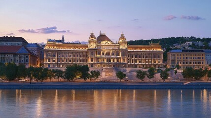 Fototapeta premium Illuminated Hungarian Academy of Sciences at Dusk