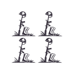 Fallen soldier memorial silhouettes Set. American Independence or Memorial day Vector Clipart Illustration background.