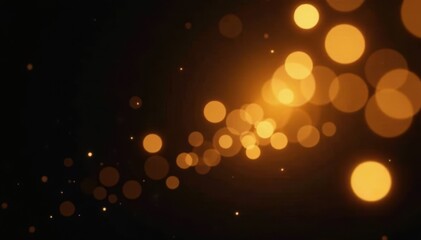 Shimmering gold bokeh lights on black background, shadow, wallpaper, backdrop