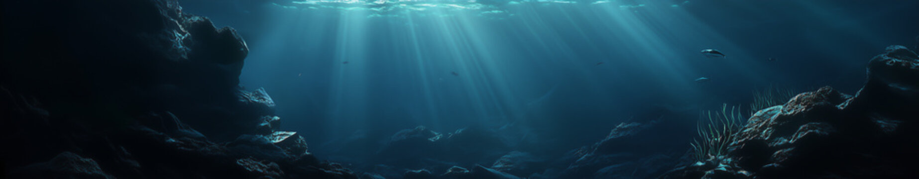 Underwater blue ocean with sunlight and undersea banner scene