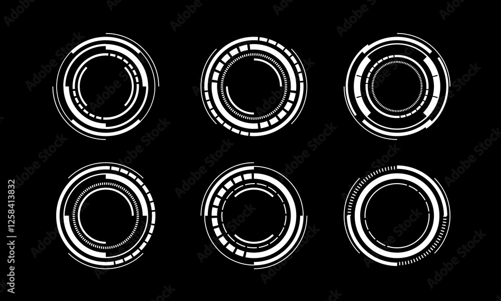 Poster set of sci fi white circle user interface elements technology futuristic design modern creative on b
