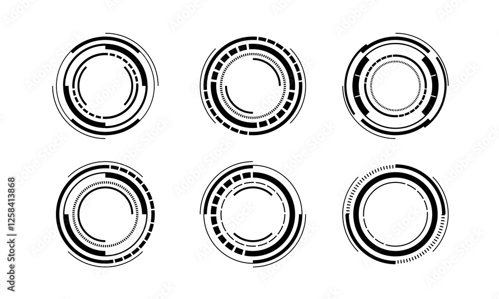 Poster set of sci fi black circle user interface elements technology futuristic design modern creative on w
