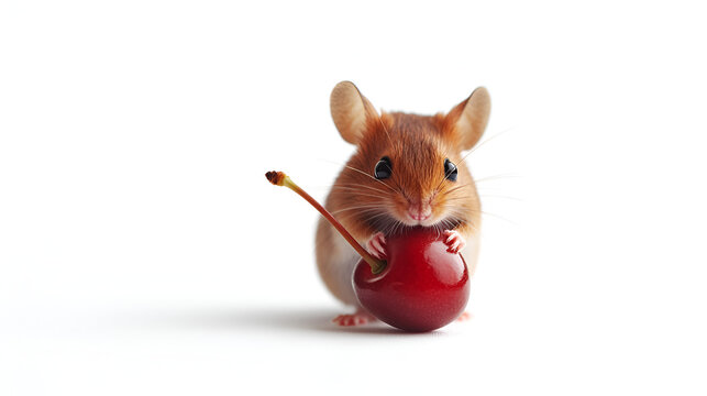 a small, red mouse with a smooth, glossy coat ,  The mouse is positioned on a plain white background, creating a minimalist and clean layout