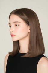Elegant Woman with Short Straight Hair and Minimalist Style