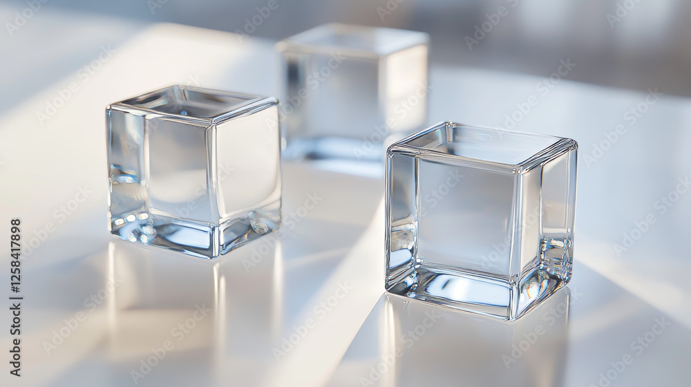 Poster realistic set of 3d glass cubes isolated on transparent background. vector illustration of empty cry