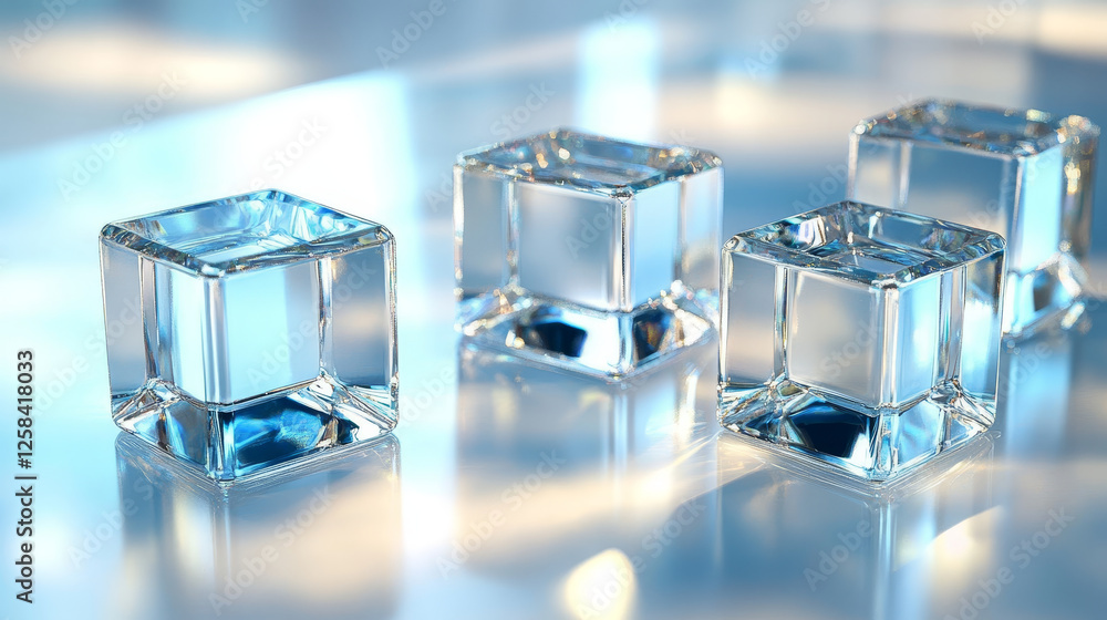 Poster realistic set of 3d glass cubes isolated on transparent background. vector illustration of empty cry