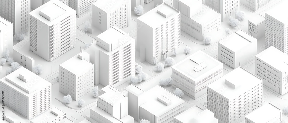 Poster monochromatic white cityscape displaying an array of minimalist buildings. ideal for modern urban de