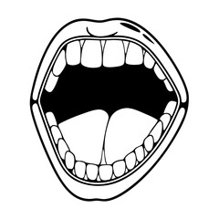 Open mouth side view one line drawing on white isolated background ,Vector illustration,Icon