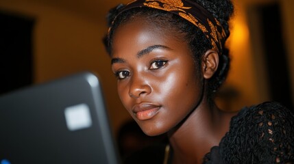 African female young adult working on laptop at home. Explore Your Career Options Week