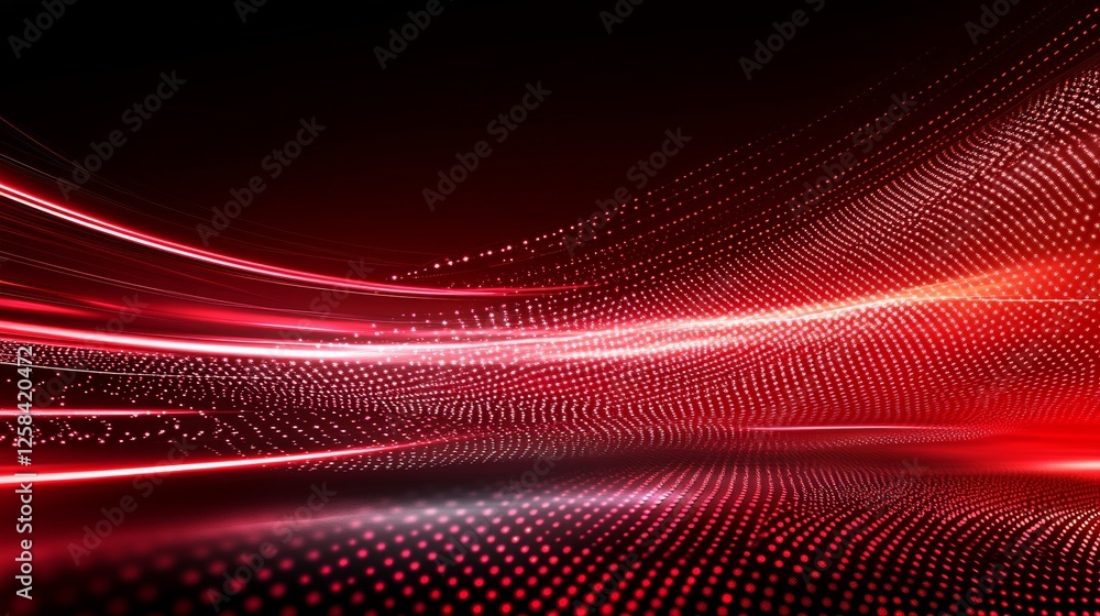 Poster abstract red wave lines with dotted surface pattern moving background graphic design template