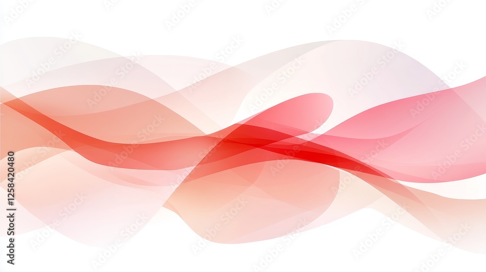 Poster abstract red waves flowing softly against white backdrop with gradient light effect design